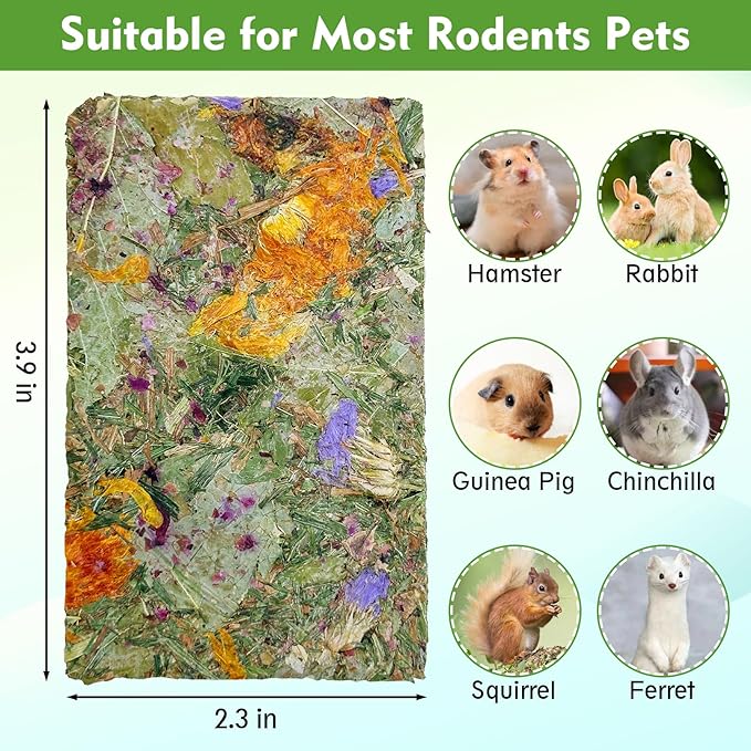 Fhiny 12 PCS Rabbit Timothy Hay Chips Toys, Natural Bunny Molar Treats with Herbal Flowers Rabbit Chew Toys for Teeth Small Animal Snacks for Rats Chinchillas Guinea Pigs Hamsters-PawvioPets