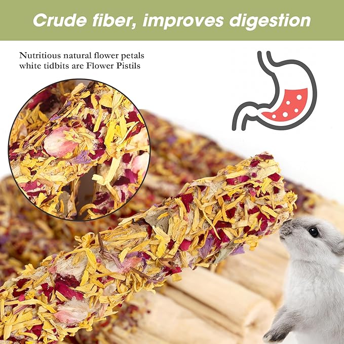 Abizoo Natural Rabbit Chew Toys,10 Sticks Sweet Bamboo Sticks for Rabbits with Petals,Bunny Chew Toys for Guinea Pig,Chinchilla,Hamster Treats Pet Wood Chews Snack Healthy Small Animals Toys for Teeth-PawvioPets