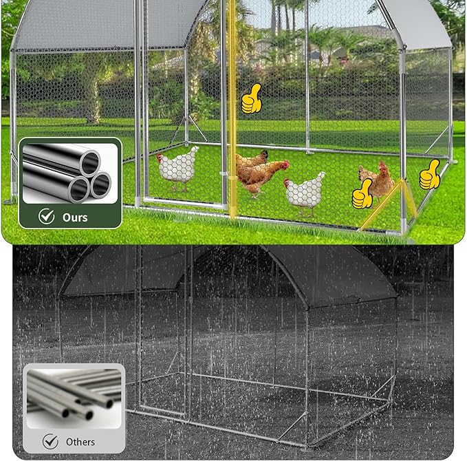 4ever2buy Large Metal Chicken Coop with Run Walk-in Poultry Cage Chicken Runs House Pen Cage Dome Roofed Chicken Coops with Anti-Ultraviolet Cover for Outdoor Backyard Farm Use 9.5'W x 19.3'L x 6.3'H-PawvioPets
