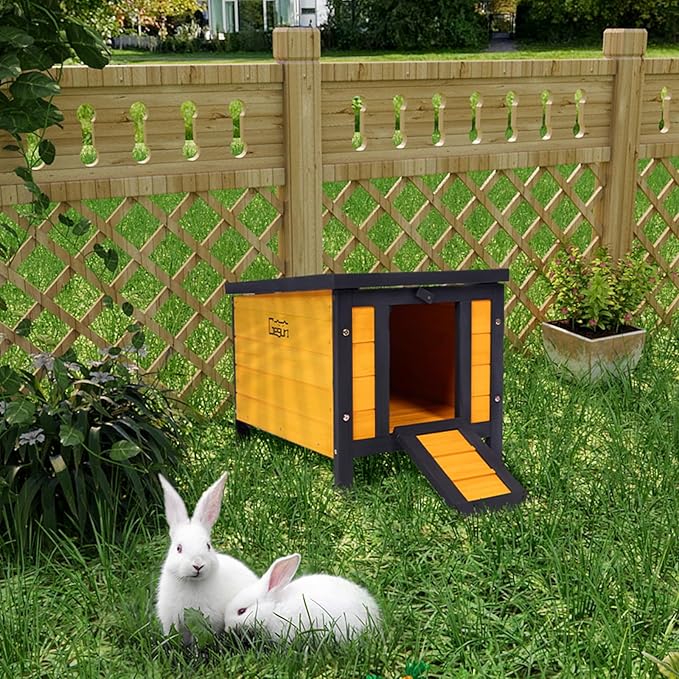 GEGURI Outdoor Cat House Weatherproof, Rabbit Hutch & Indoor Bunny Cage, Wooden Shelter for Feral Cats, Rabbits, Chickens & Small Animals-PawvioPets