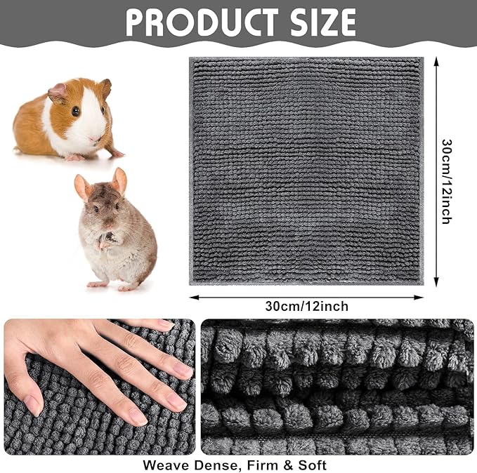 Amylove 4 Pcs Guinea Pig Cage Liner Guinea Pig Bedding Washable Fleece Pee Pads Reusable Small Animals Training Mat Small Animal Sleeping Bed for Bunny Hamster(Dark Gray,12 x 12 Inch)-PawvioPets