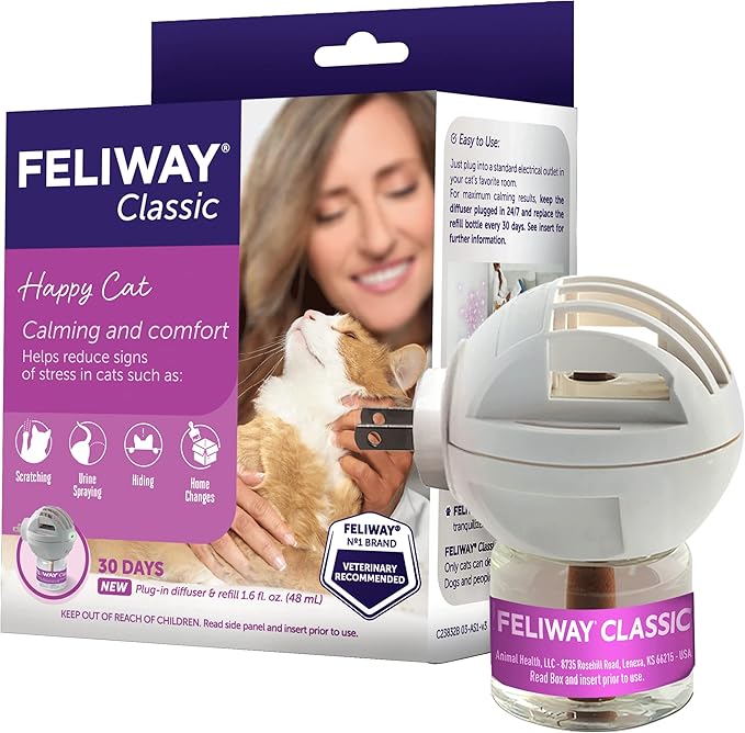 FELIWAY Classic 30 Day Cat Calming Plug In Pheromone Diffuser Starter Kit, 48ml - Helps Reduce Common Signs of Stress in Cats & Kittens, Enhanced Calming-PawvioPets