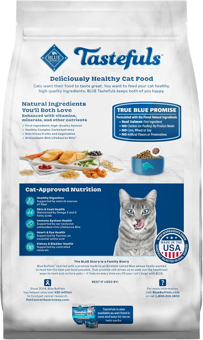 Blue Buffalo Tastefuls Indoor Natural Adult Dry Cat Food, Salmon & Brown Rice 10lb Bag-PawvioPets