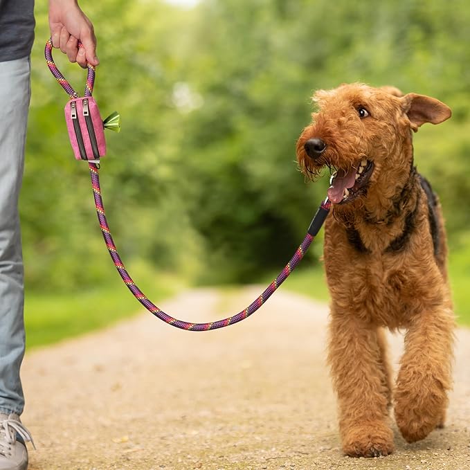 Dog Poop Bag Holder for Leashes - Dog Poop Bag Dispenser and Treat Holder with 2 Waterproof Pouches for Pet Waste Bags and Walking Accessories + 1 Free Roll - Leashrr 2.0 (Pink)-PawvioPets