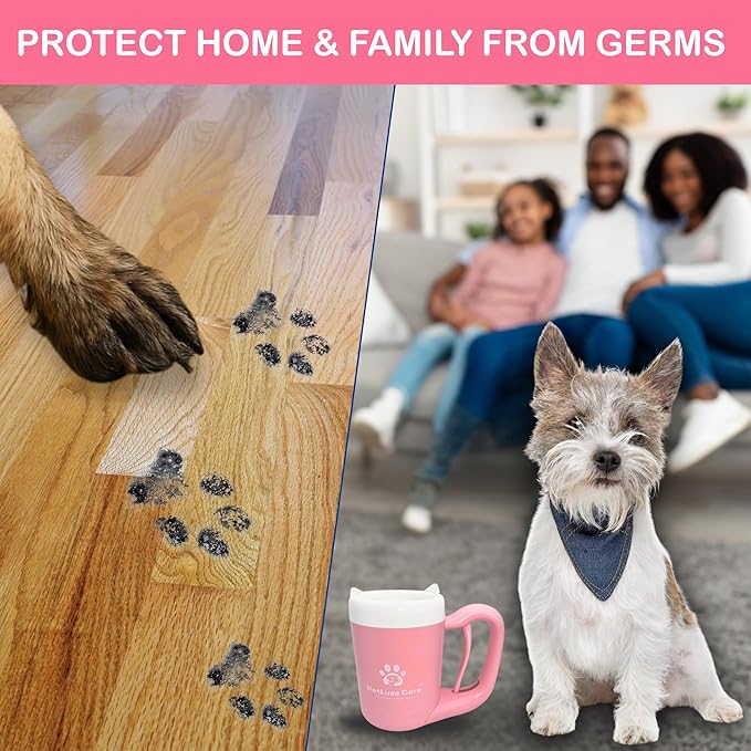 Dog Paw Cleaner for Small & Medium Dogs – Portable Paw Washer Cup with Soft Silicone Brush, Towel & Moisturizing Balm – Gently Cleans Muddy Paws After Walks (Pink, Small)-PawvioPets