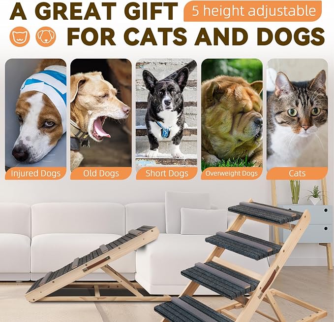 2-in-1 Dog Ramp and Dog Stairs Folding Ramp for Bed and Couch, Suitable for Small to Medium Dogs, Supports up to 150 Pounds-PawvioPets