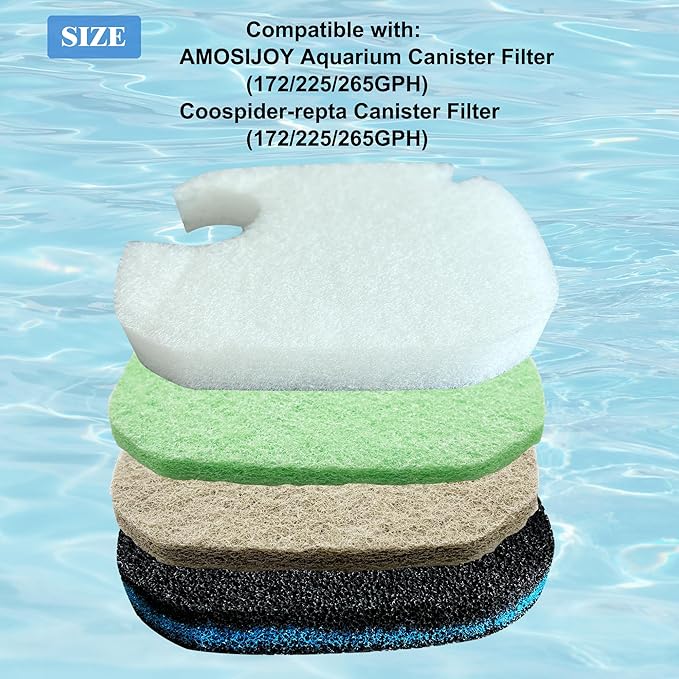 8 Pack Upgraded Filter Pads for AMOSIJOY Aquarium Canister Filter; White Floss, Removing Ammonia and Phosphate, and Activated Carbon Sponge Bio Pads, Compatible with PONDFORSE 172/225/265GPH Canister-PawvioPets