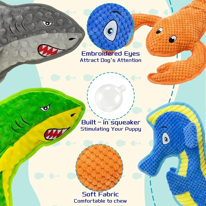 Dog Toy Squeak No Stuffing Toys, 4-Pack Toys for Small Medium Large Breed, Puppy Teething Interactive Toy to Keep Them Busy, Best Christmas Birthday Gift-PawvioPets