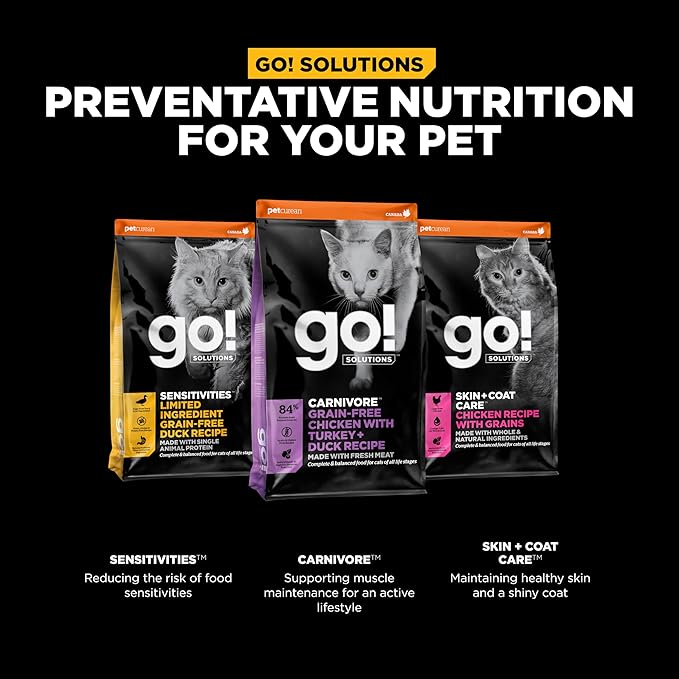 Go! Solutions Carnivore, Grain-Free, Protein Rich Dry Cat Food, Chicken, Turkey and Duck Recipe, 3 lb Bag-PawvioPets