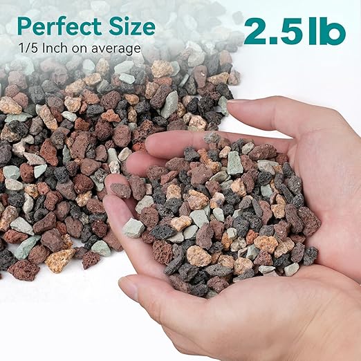 2.5lbs Terrarium Rocks for Pots Indoor, Succulent, Cactus, Bamboo, Bonsai Tree, 1/5 Inch Rocks for Planters Drainage, Mixed Color Small Lava Rocks for Top-Dressing-PawvioPets