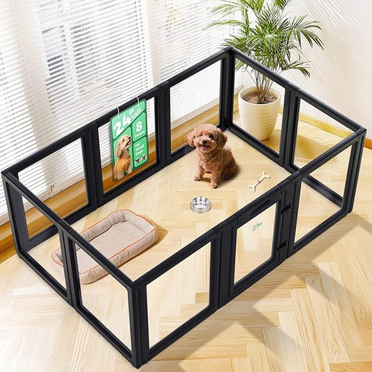 FXW AuraSpace Acrylic Indoor Unleashed Dog Playpen for Puppies and Small Dogs, 24 Inch, 10 Panels, Black-PawvioPets