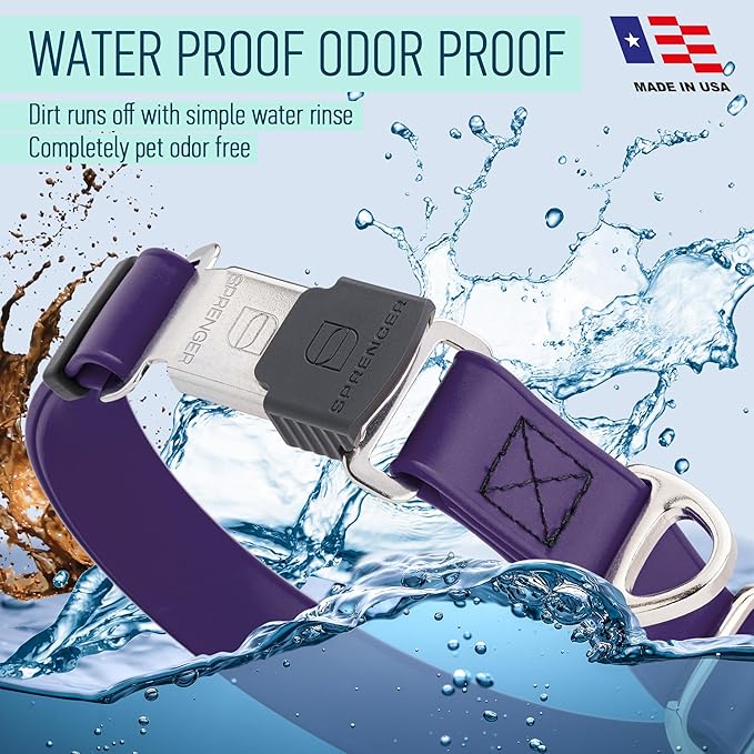 Dogline Biothane Waterproof Dog Collar with Herm Sprenger Black Stainless Steel Quick Release Buckle – Heavy Duty Tactical Durable Collar for Dogs – Comfortable and Safe Pet Collar W1 L 15-25" Purple-PawvioPets