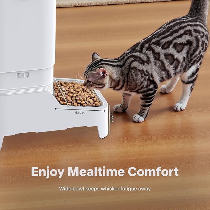 Automatic Cat Feeders, 7L/29 Cups Automatic Dog Feeder, Cat Food Dispenser, No-Jam Rotor, Up to 6 Meals for 2-15 mm Dry Food, with Elevated Stand, Stainless Steel Bowl-PawvioPets