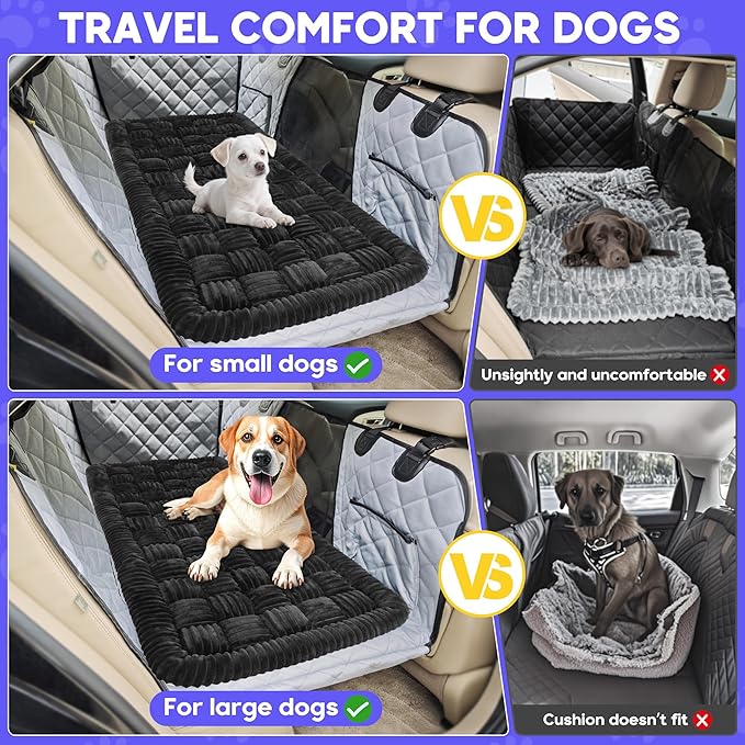 Dog Car Bed Mat, Non-Slip Backseat Extender Pet Blanket, Plaid Dog Bed for Trucks, Sedans & Large SUVs, Chew-Resistant Travel Pad for Dogs, Easy Clean & Scratch-Proof & Comfort (56"x28.7") Black-PawvioPets