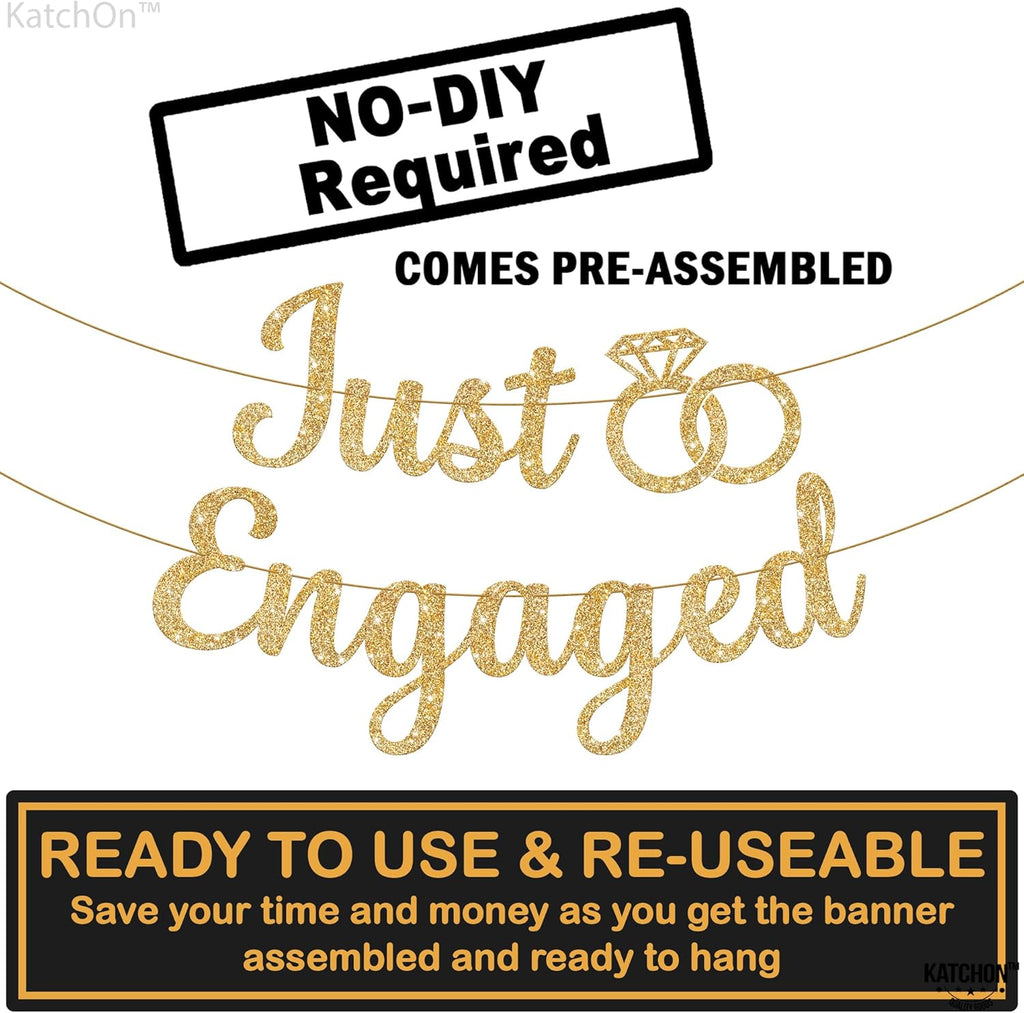 KatchOn, Glitter Gold Just Engaged Banner - 10 Feet, No DIY | Engagement Banner for Just Engaged Decorations | Engagement Party Decorations | Party Decorations