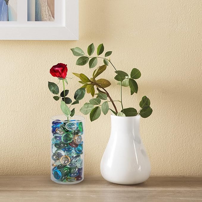 FUTUREPLUSX 1LB Multicolored Flat Glass Marbles, Mixed Mancala Stones Pebbles Flat Beads Mosaics Gemstones for Vase Filler Table Scatter Home Decor-PawvioPets