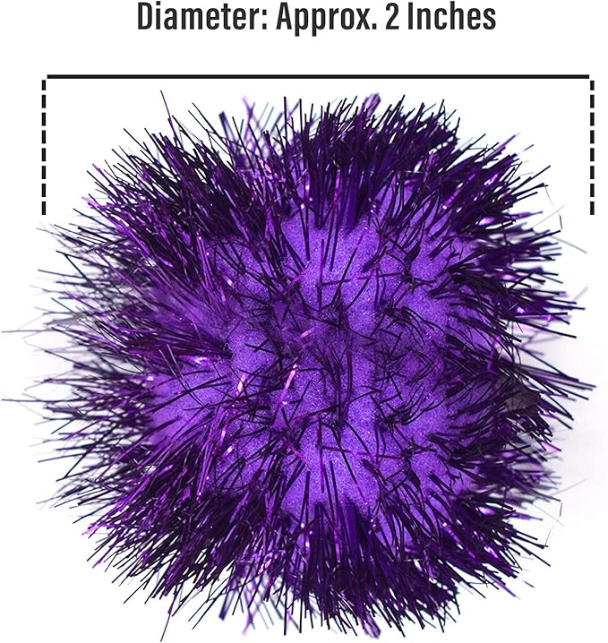 AUEAR, 12 Pack 2 Inch Sparkle Ball Shiny Glitter Tinsel Pom Poms Interactive Cat Balls for Kittens (4 Colors, 12 Inch-12 Pack)-PawvioPets