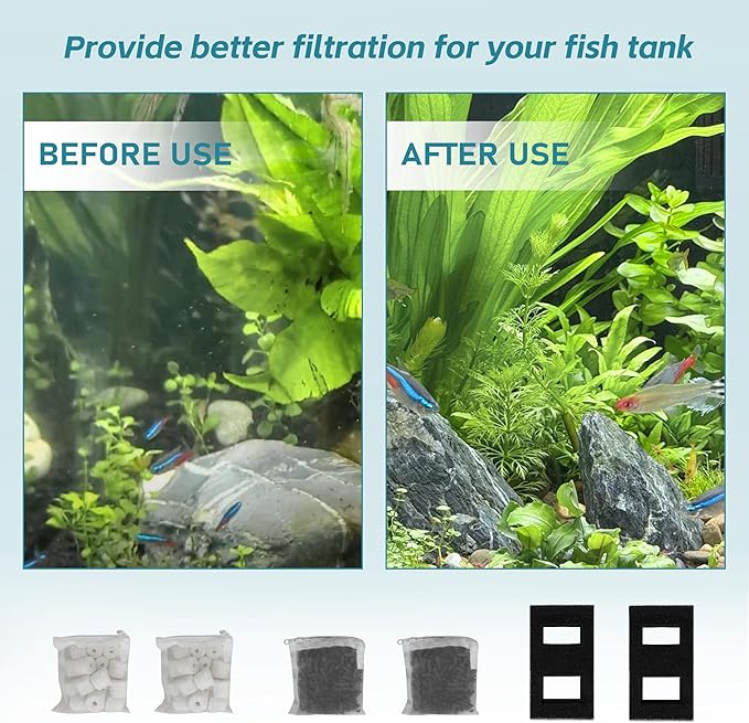 Aquarium Filter Replacement Set, 3-Stage Filtration Compatible with Fluval SPEC EVO Flex Series, Includes 2 Carbon Filter Refills, 2 Foam Filter, 2 Ceramic Rings & 1 Filter Cord-PawvioPets