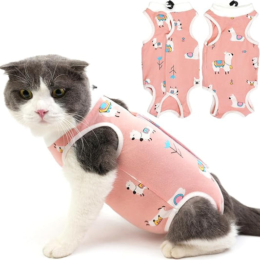 Cat Recovery Suit for Spay Abdominal Wounds, Breathable Cat Onesie for Cats After Surgery Female, Kitten Surgical Recovery Suit Female Cone of Shame Alternative for Cats Anti Licking-PawvioPets