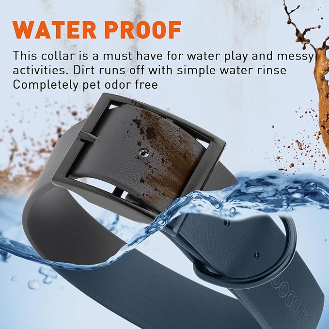 Dogline Biothane Waterproof Dog Collar Strong Coated Nylon Webbing with Black Hardware Odor- Proof for Easy Care Easy to Clean High Performance Fits Small Medium or Large Dogs, Black-PawvioPets