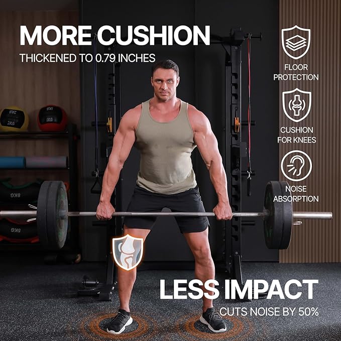 AIRHOP 0.79in Thick 48 Sq Ft Exercise Equipment Mats, 12 Tiles Upgraded Rubber Top with High Density EVA Foam, Large Interlocking Puzzle Gym Flooring for Home Gym, Heavy Weight Workout,Black & White-PawvioPets