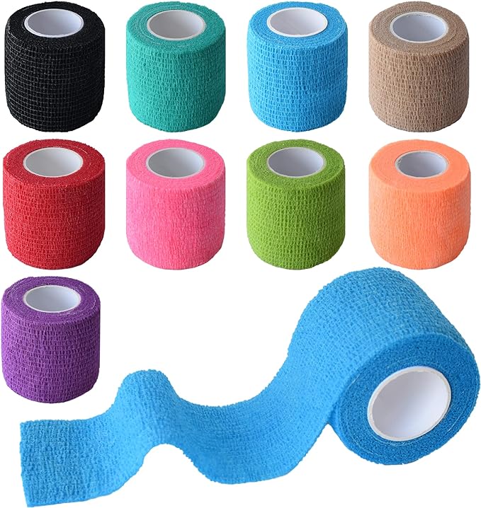 9 Pack 2" x 5 Yards Self Adhesive Bandage Wrap Self Stick Wrap for Ankle, Wrist, Finger, Sports, Breathable Cohesive Vet Tape for Pets (Multi Colors)-PawvioPets