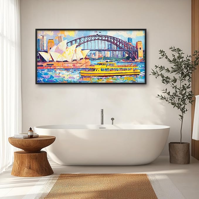 Extra Large Sydney Opera House Framed Wall Art for Living Room,Oversized Abstract Harbour Bridge Cityscape Pictures Wall Decor,Canvas Print Painting Modern Artwork Bedroom Office Bathroom 60L" x 30W"-PawvioPets