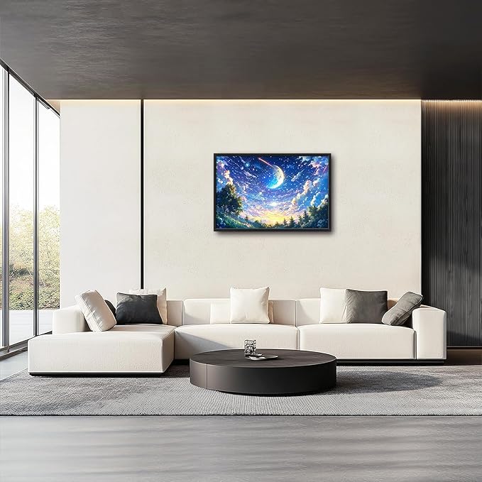 Framed Large Anime Sky Wall Art for Living Room, Oversized Fantasy Night Sky Forest Wall Decor Nature Canvas Painting Modern Artwork Home Decoration for Living Room Bedroom Office 36"x24"-PawvioPets