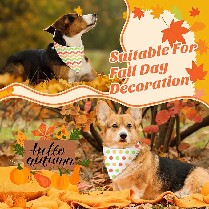 48 Pieces Fall Dog Bandanas Bulk Colorful Autumn Bandanas for Dogs with Polka Dot Stripe Wave Patterns for Pets Doggies Fall Autumn Thanksgiving Party Costume Accessories-PawvioPets