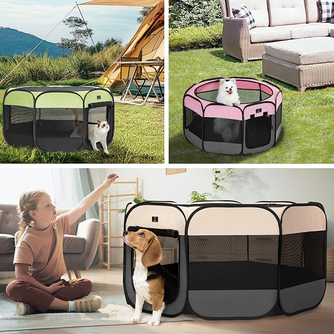 A4Pet Portable Kitten Playpen for Cats, 27" Foldable Pet Playpen for Puppy/Cat/Rabbit/Chick, with Removable Zipper Top & Mesh Panel(11”W × 7.5”H)-PawvioPets