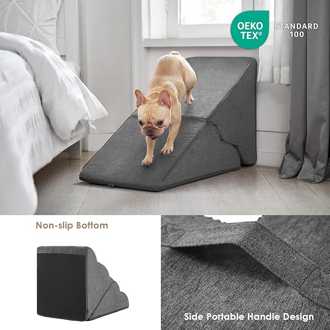 EHEYCIGA Curved Foldable Dog Stairs Ramp for High Beds 19.7" H, 4-Step Dog Steps for Small Dogs and Cats, Pet Stairs for High Bed Climbing, Non-Slip Balanced Pet Step Indoor, Grey-PawvioPets