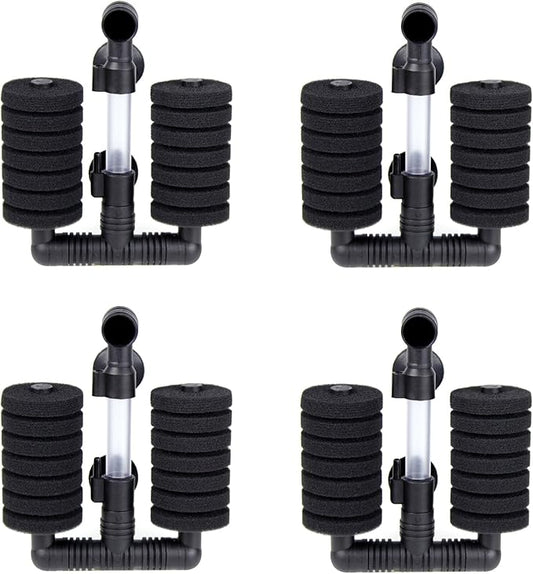 AQUANEAT 4 Pack Double Bio Sponge Filter, for Fry, Betta, Shrimp, Nano, Aquarium Fish Tank (Small up to 20 Gal)-PawvioPets