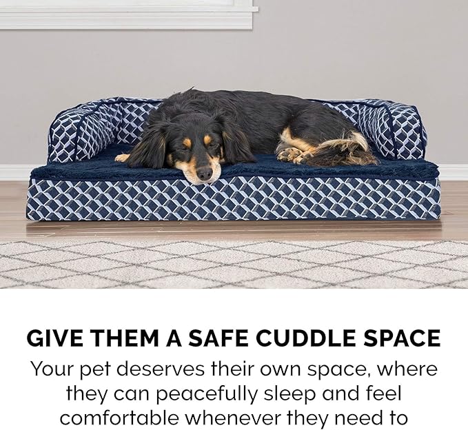 Furhaven Memory Foam Dog Bed for Medium/Small Dogs w/ Removable Bolsters & Washable Cover, For Dogs Up to 35 lbs - Plush & Woven Decor Comfy Couch Sofa - Diamond Blue, Medium-PawvioPets