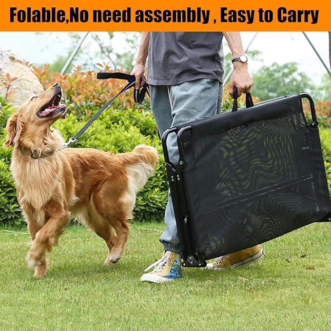 Elevated Raised Small Meduim Dog Bed Cots,Cooling Foldable No Assembly Need Pet Hammock Bed with Breathable Mesh, Indoor Outdoor Dog Pet Bed for Small Meduim Dogs, Chew Proof, Black-PawvioPets