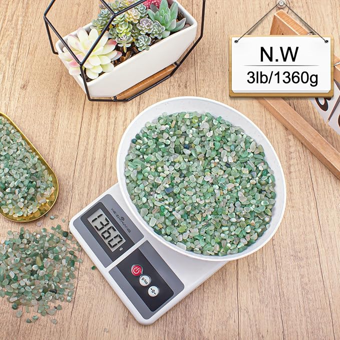 Crystal Chips Bulk Green Aventurine Crushed Quartz Stones Pebbles, 5-7mm Polished Tumbled Healing Crystal Chips Crushed Rocks Jade Pebbles for Aquarium, Garden and Home - 3 Lbs-PawvioPets