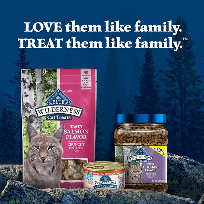 Blue Buffalo Wilderness High Protein Crunchy Cat Treats, Made with Natural Ingredients, Tasty Salmon Flavor, 2-oz Bag (Pack of 12)-PawvioPets