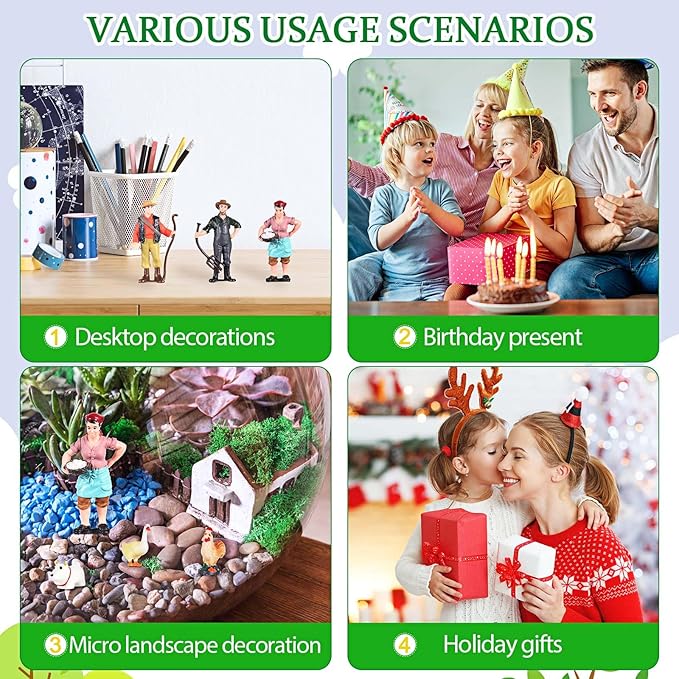 27 Pcs Farm Toys Set, 3 Little Farmer Figurines 9 Plastic Animals Figurines 10 Feed Food Fence Playset 4 Model Trees 1 Moss Mat Animal Farm Toys for Educational School Project Gift-PawvioPets