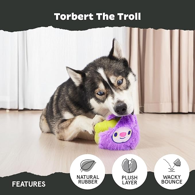 Barkbox Torbert The Troll Dog Toy for Large Dogs, Natural Rubber with Wacky Bounce Perfect for Aggressive Chewers and Long-Lasting Playtime-PawvioPets