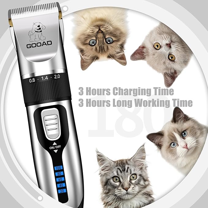 Goood Cat Clippers for Matted Hair - Cordless Cat Shaver, Low Noise Paw Trimmer, Quiet Pet Hair Clippers (Silver)-PawvioPets