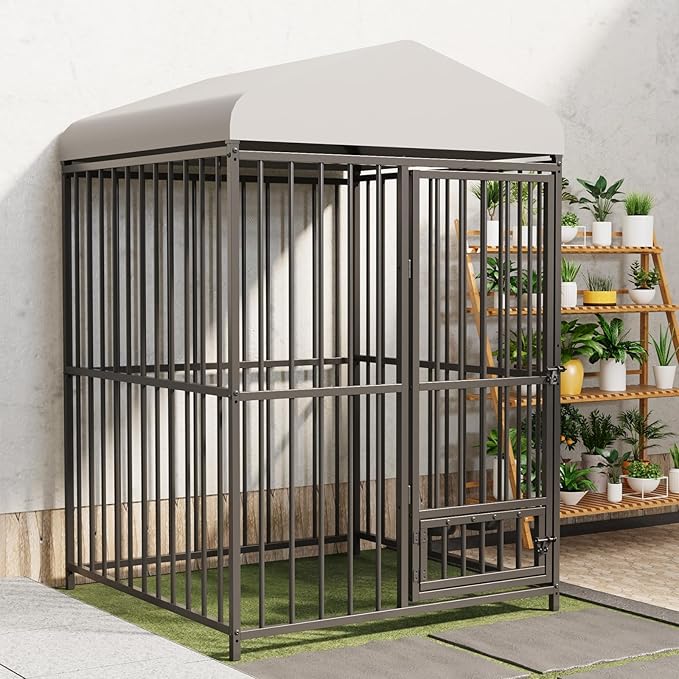 4x4x6 FT Outdoor Dog Kennel,Heavy-Duty Enclosures Outside with UV-Resistant Waterproof Roof Cover and Lock,for Medium and Large Dogs,Easy Assembly-PawvioPets