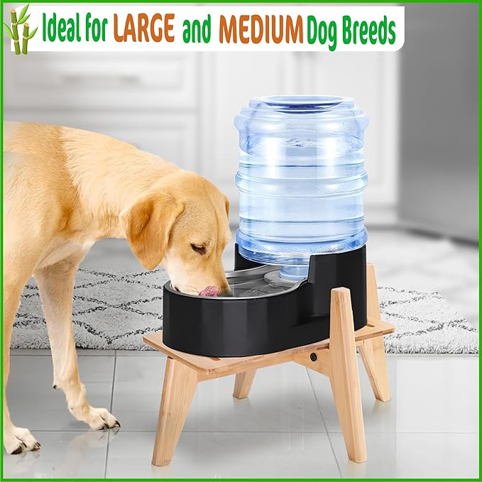 Dog Water Bowl Dispenser Stand - Compatible with Automatic and Gravity Water/Food Dispensers - Adjustable Width, Holds Various Sizes [See Photos for Measurements] - Bamboo-PawvioPets