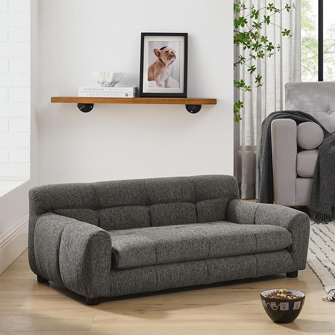 Dog Couch Bed, Mini Sofa for Dogs with Backrest and Armrest, Durable Pet Sofa with Soft Foam Cushion, Elevated Dog Couch Bed with Legs for Medium and Large Dogs, Stone Grey-PawvioPets