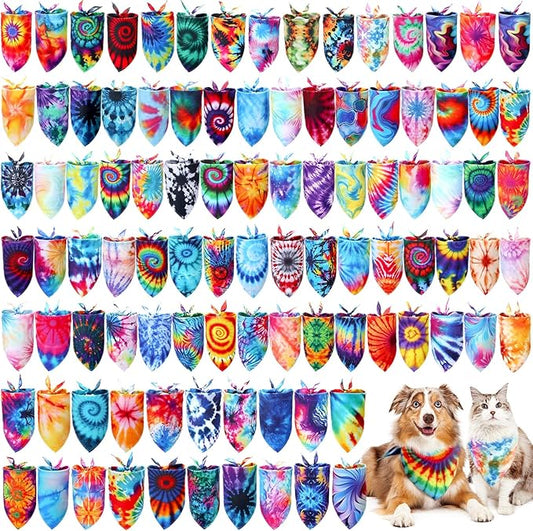 50 Pcs Tie Dye Dog Bandanas Bulk Pet Bibs Colorful Triangle Scarf Pet Bandanas for Medium Large Dogs Spring Summer Birthday Costume Decoration-PawvioPets