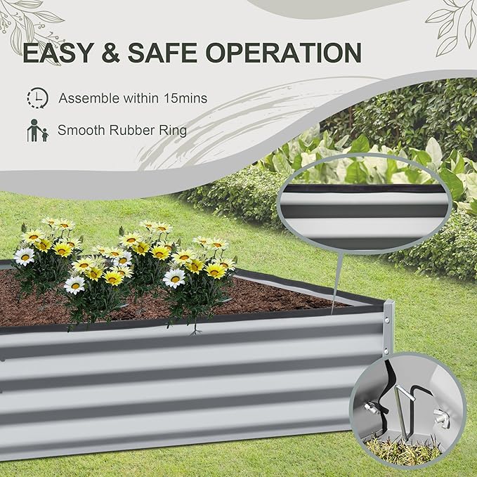 Domi Galvanized Raised Garden Bed, 8x4x1Ft Thickening Metal Planter Box for Vegetables Bottomless for Backyard Outdoor, 1" Deep w/ 228 Gallon Capacity - Silvery-PawvioPets