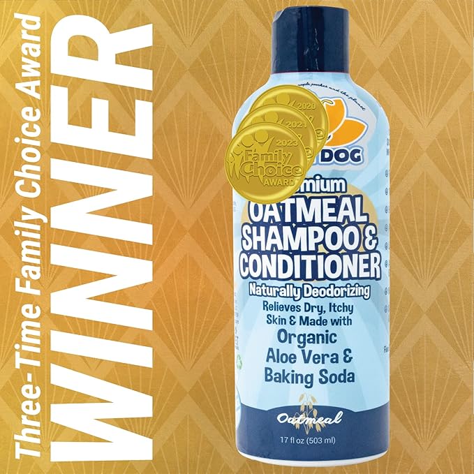 Bodhi Dog Oatmeal Shampoo & Conditioner - Hypoallergenic Formula - Naturally Deodorize Dogs, Cats & Pets - Made w/Organic Ingredients - Moisturizes Dry & Itchy Skin - Made in USA (Oatmeal, 17 Fl Oz)-PawvioPets