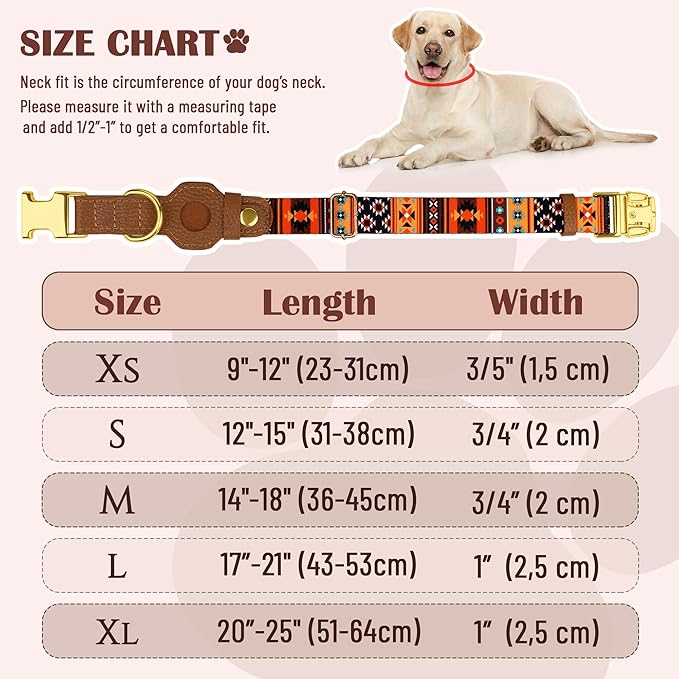 AirTag Dog Collar for Small Medium Large Breed - Adjustable Cute Pattern Dog Collar with Airtag Holder - Soft Leather Tracker GPS Apple Air Tag Pet Collars (Small, 12"-15" Neck Fit, Western)-PawvioPets