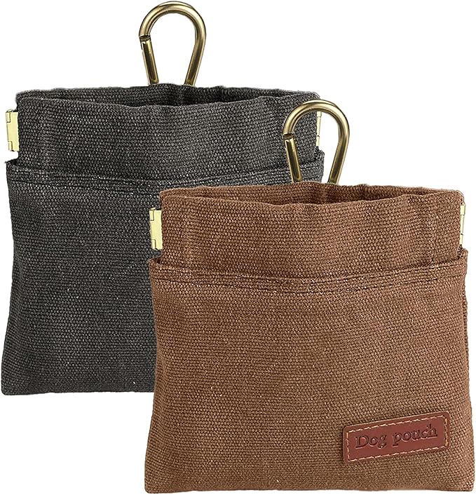 2PC Dog Treat Pouch,Dog Training Treat Reward Bag,Portable Puppy Hand Free Dog Walking Bag,Auto Closing Dog Food Dispenser,Behavior Aids for Puppy Travel or Outdoor(Grey+Khaki)-PawvioPets