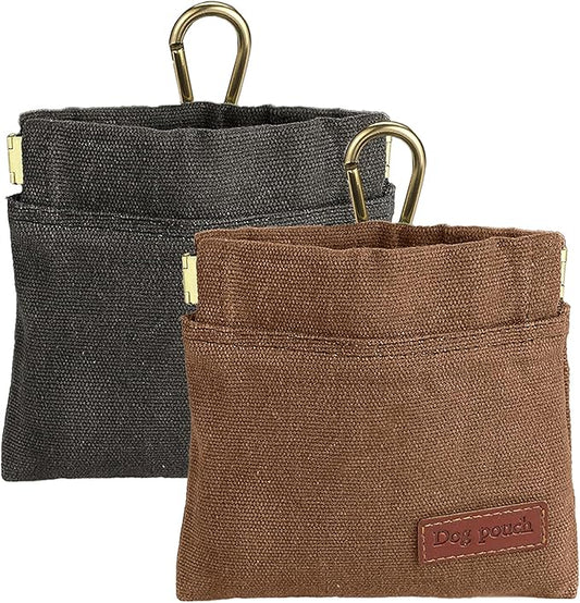 2PC Dog Treat Pouch,Dog Training Treat Reward Bag,Portable Puppy Hand Free Dog Walking Bag,Auto Closing Dog Food Dispenser,Behavior Aids for Puppy Travel or Outdoor(Grey+Khaki)-PawvioPets