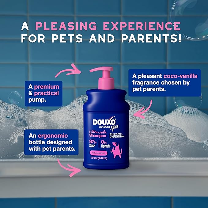 DOUXO® Skin & Coat SPA - Ultra-Safe Dog Shampoo for Itchy Skin, 16 fl oz, Skin-Friendly Formula Cleans and Soothes, Leaves The Coat Soft and Radiant-PawvioPets