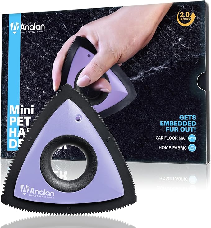 Analan Mini Pet Hair Remover for Car Detailing Supplies, Carpet Dog Hair Remover for Car Interior, Triangle Dog Hair Remover for Auto Detailing, Couch, Furniture, Lint, Carpet(Purple)-PawvioPets